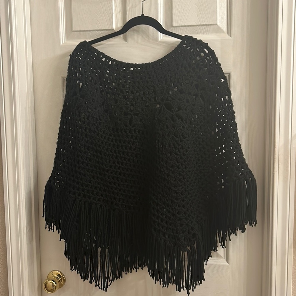 Handmade black poncho. One size